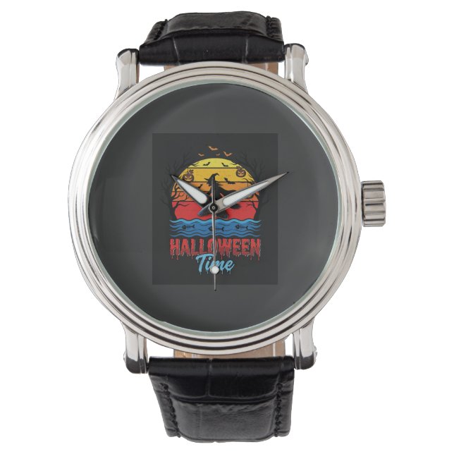 Reloj De Pulsera Vector Bruja Atardecer Halloween (Anverso)