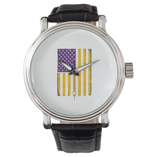Reloj De Pulsera Vector de bandera estadounidense morada y dorada c (Anverso)
