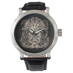 Reloj De Pulsera Vegvisir - Yggdrasil con Ravens y Wolves