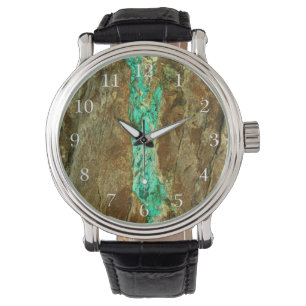 Reloj De Pulsera Vena turquesa natural en piedra marrón áspera