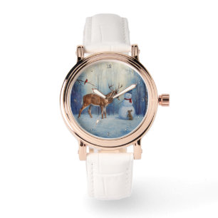 Reloj De Pulsera Venado y feliz invierno de Snowman