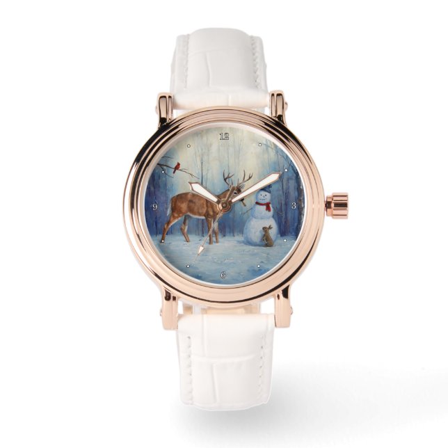 Reloj De Pulsera Venado y feliz invierno de Snowman (Anverso)
