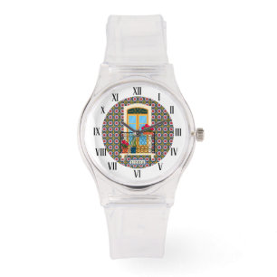 Reloj De Pulsera Ventana de la casa de Lisboa con plantas y azulejo
