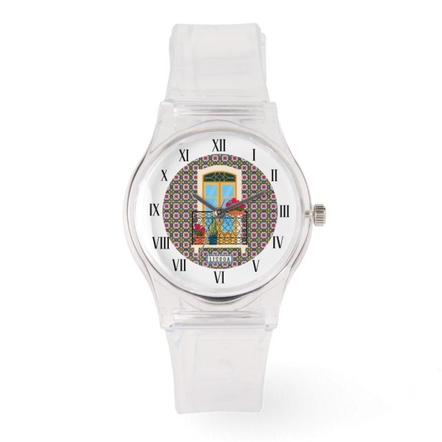 Reloj De Pulsera Ventana de la casa de Lisboa con plantas y azulejo (Anverso)