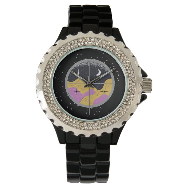 Reloj De Pulsera Ventana mágica Luna Bruja lunar Estrellas místicas (Anverso)