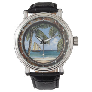 Reloj De Pulsera Ventana Náutica Rústica Tropical Velero