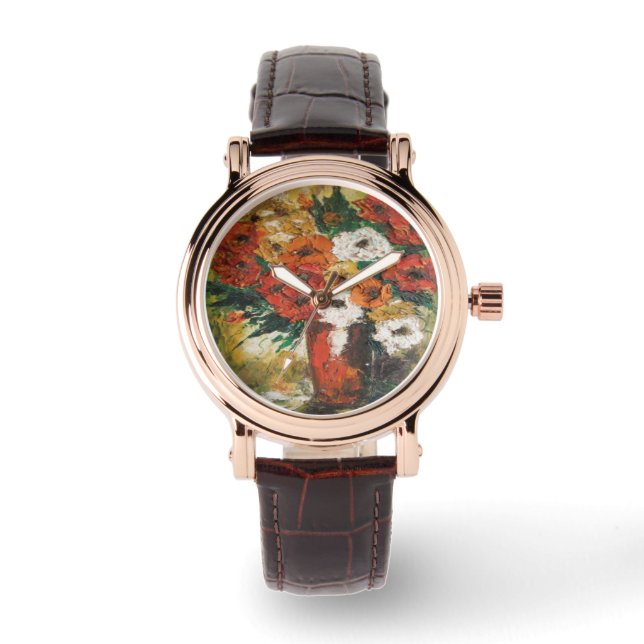 Reloj De Pulsera Ver Ann Hayes pintar la mezcla de flores rojas (Anverso)