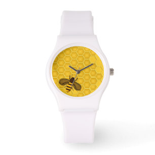 Reloj De Pulsera Ver con el Honeycomb de oro y la abeja de miel