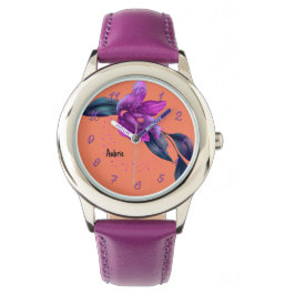Reloj De Pulsera Ver con Orquídea Morada en Naranja