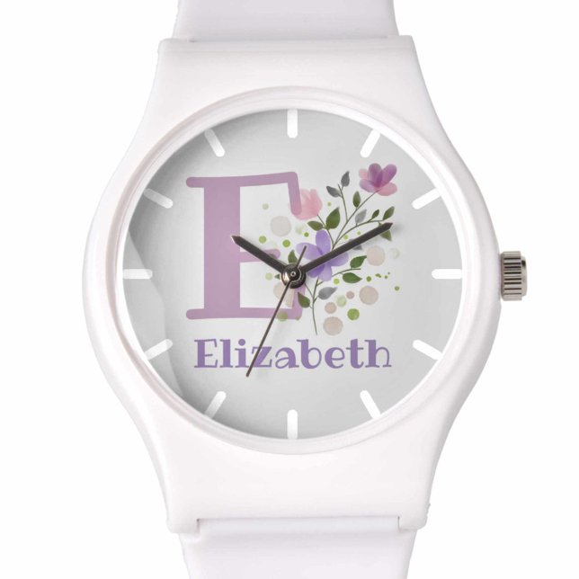 Reloj De Pulsera Ver en un diseño floral con nombre e inicial (Subido por el creador)