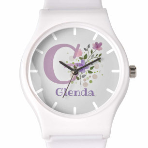 Reloj De Pulsera Ver en un diseño floral con nombre e inicial