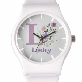 Reloj De Pulsera Ver en un diseño floral con nombre e inicial