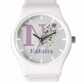 Reloj De Pulsera Ver en un diseño floral con nombre e inicial