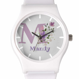 Reloj De Pulsera Ver en un diseño floral con nombre e inicial