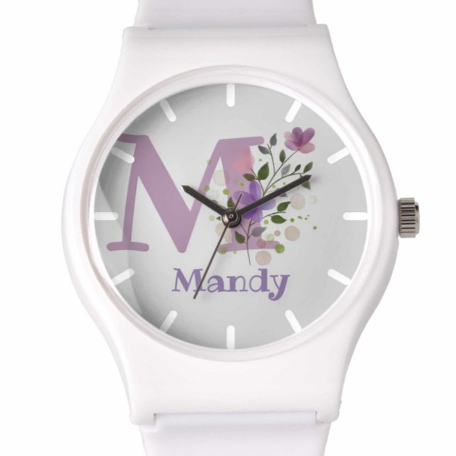 Reloj De Pulsera Ver en un diseño floral con nombre e inicial (Subido por el creador)