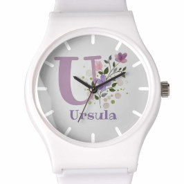 Reloj De Pulsera Ver en un diseño floral con nombre e inicial