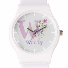Reloj De Pulsera Ver en un diseño floral con nombre e inicial