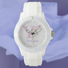 Reloj De Pulsera Ver en un diseño floral con nombre e inicial