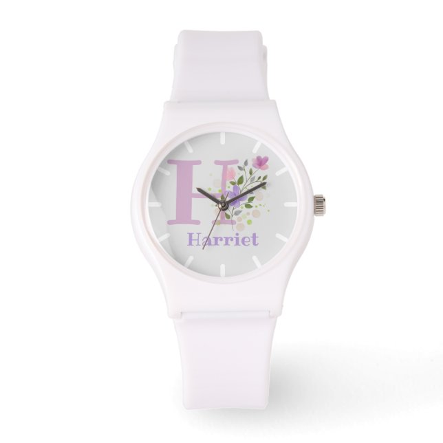 Reloj De Pulsera Ver en un diseño floral con nombre e inicial (Anverso)