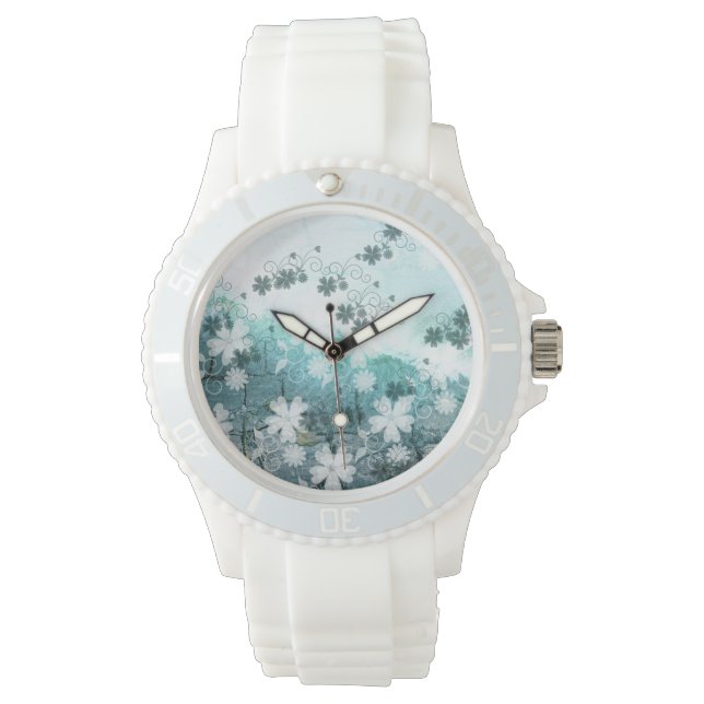 Reloj De Pulsera Ver floral de margarita gris azul blanco (Anverso)