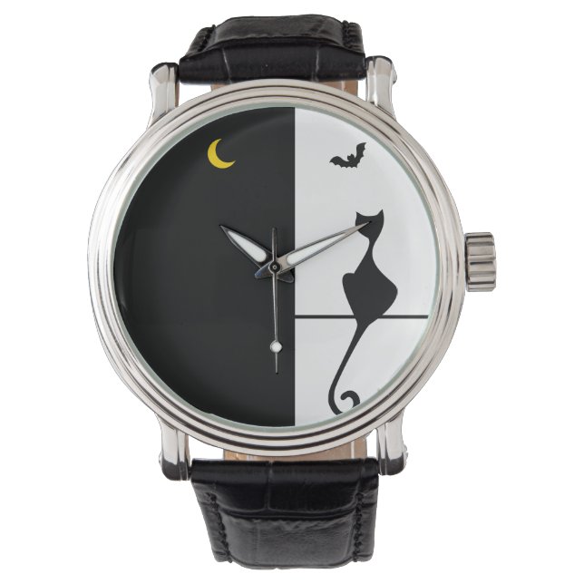 Reloj De Pulsera Ver noche de Halloween de Arte de Cat (Anverso)