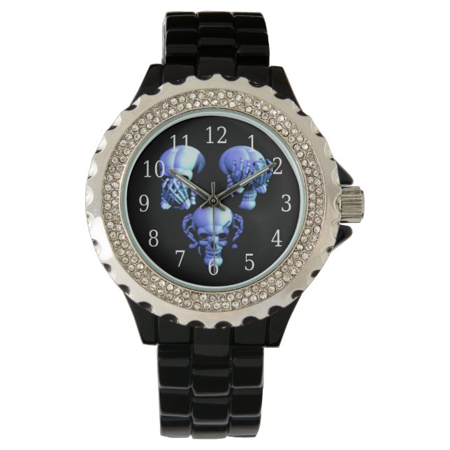 Reloj De Pulsera Ver Oír No Hablar Mal Skulls Watch (Anverso)