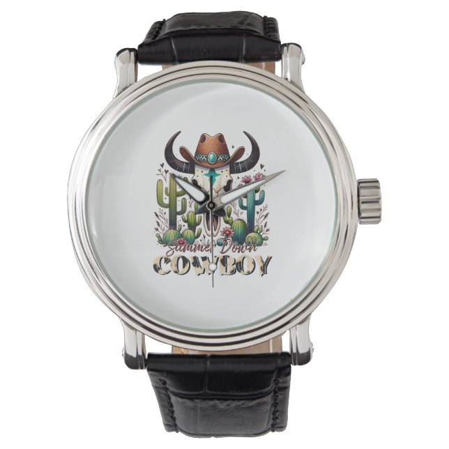 Reloj De Pulsera Verano abajo Cowboy Cow Skull cactus occidental (Anverso)