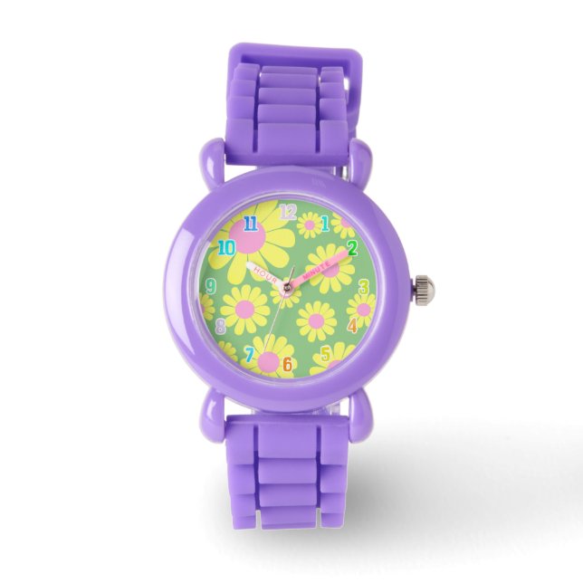 Reloj De Pulsera Verde amarillo margarita (Anverso)