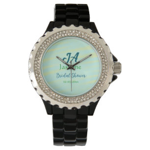 Reloj De Pulsera Verde azul pastel acuarela ducha de novia nombre d