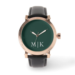 Reloj De Pulsera Verde esmeralda y blanco Monograma moderno