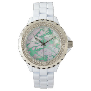 RELOJ DE PULSERA VERDE LILAC SWIRL MARBLE BLANCO SPARKLE BAND WATCH
