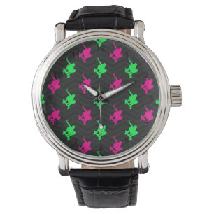 Reloj De Pulsera Verde Neón, Rosa Caliente, Escáner, Chevron Negro