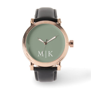 Reloj De Pulsera Verde sabio y blanco   Monograma moderno