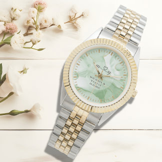 Reloj De Pulsera Verde Salvia Groom Clásico | Boda Personalizada