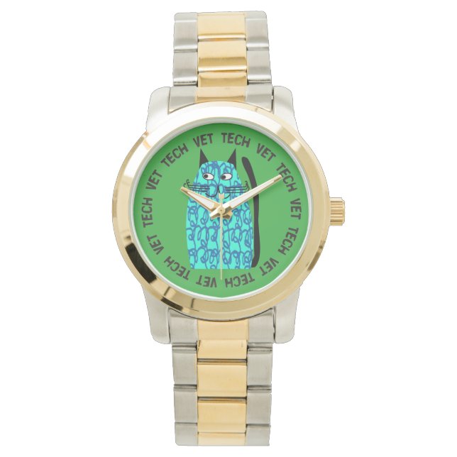 Reloj De Pulsera Vet Tech Watch gato caprichoso Diseño Azul (Anverso)