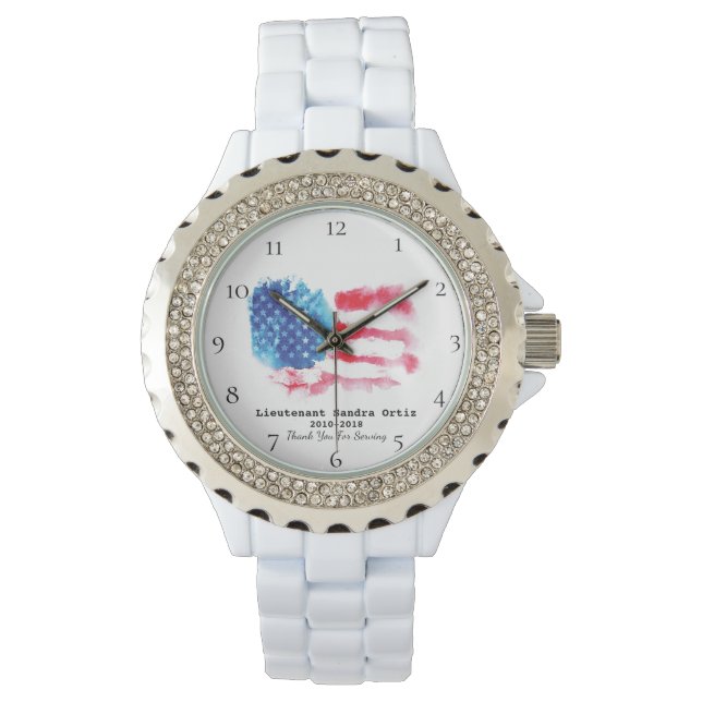 Reloj De Pulsera *~* Veterana militar Mamá roja Azul blanco Bandera (Anverso)