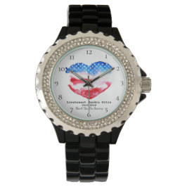 Reloj De Pulsera *~* Veterano militar Bandera del Corazón Azul Blan