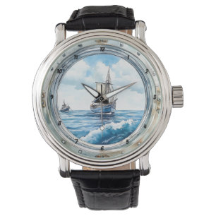 Reloj De Pulsera "Viaje en el tiempo" - Barco de vela de ojo de bue