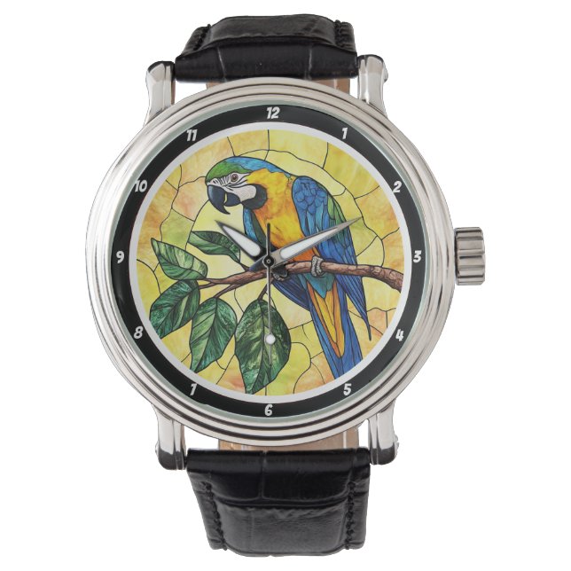 Reloj De Pulsera Vibrant Macaw Parrot and Tropical Leaves Design (Anverso)
