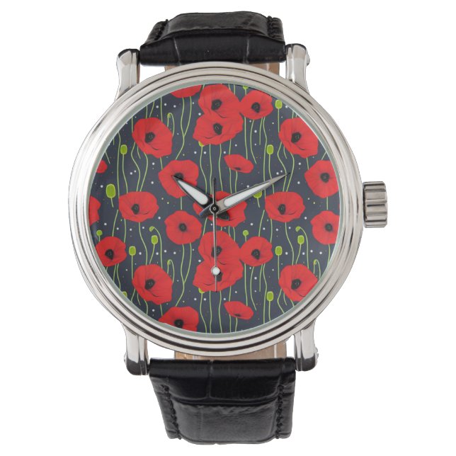 Reloj De Pulsera Vibrant Modern Red Poppies Pattern Art (Anverso)