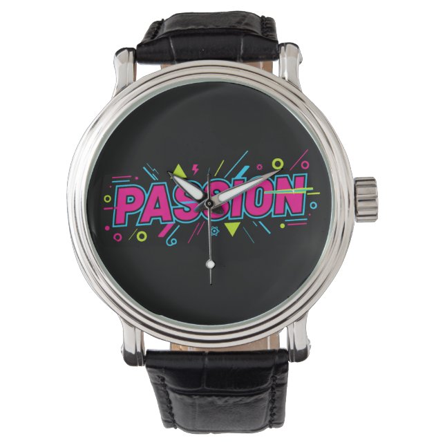 Reloj De Pulsera Vibrant Passion Typography - Retro 90s Pop Art Aes (Anverso)