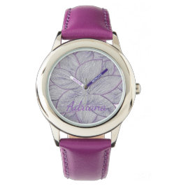 Reloj De Pulsera Vibrant Purple Flower Pattern Custom Name Watch