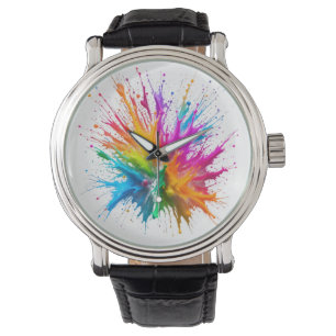 Reloj De Pulsera Vibrant Rainbow Paint Splatter Explosion