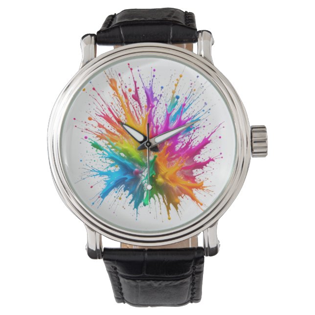 Reloj De Pulsera Vibrant Rainbow Paint Splatter Explosion (Anverso)