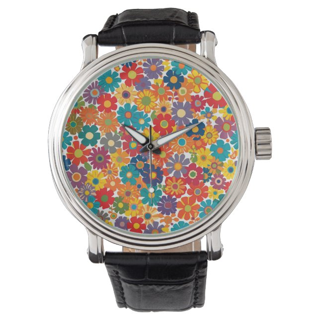 Reloj De Pulsera Vibrant Retro 60s Daisy Flower Power Pattern (Anverso)