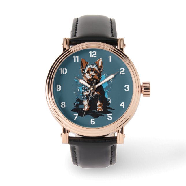 Reloj De Pulsera Vibrant Yorkshire Terrier Splash Art (Anverso)
