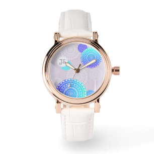 Reloj De Pulsera Vibrante Aqua Blue Mandala en Monograma Rosa