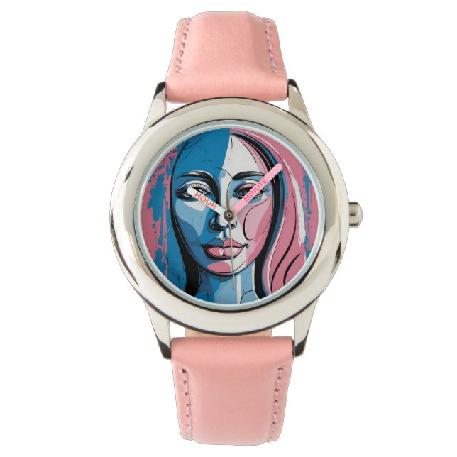 Reloj De Pulsera Vibrante arte rosa y azul abstracto (Anverso)