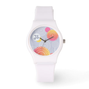 Reloj De Pulsera Vibrante rosado amarillo aleatorio Mandala Monogra
