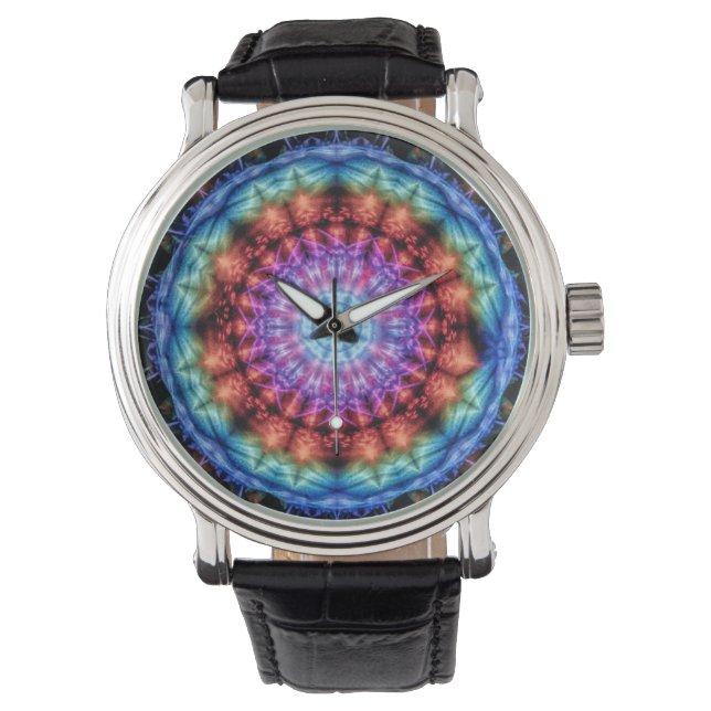 Reloj De Pulsera Vibrante Tie Dye Kaleidoscope Arcoiris Mandala (Anverso)
